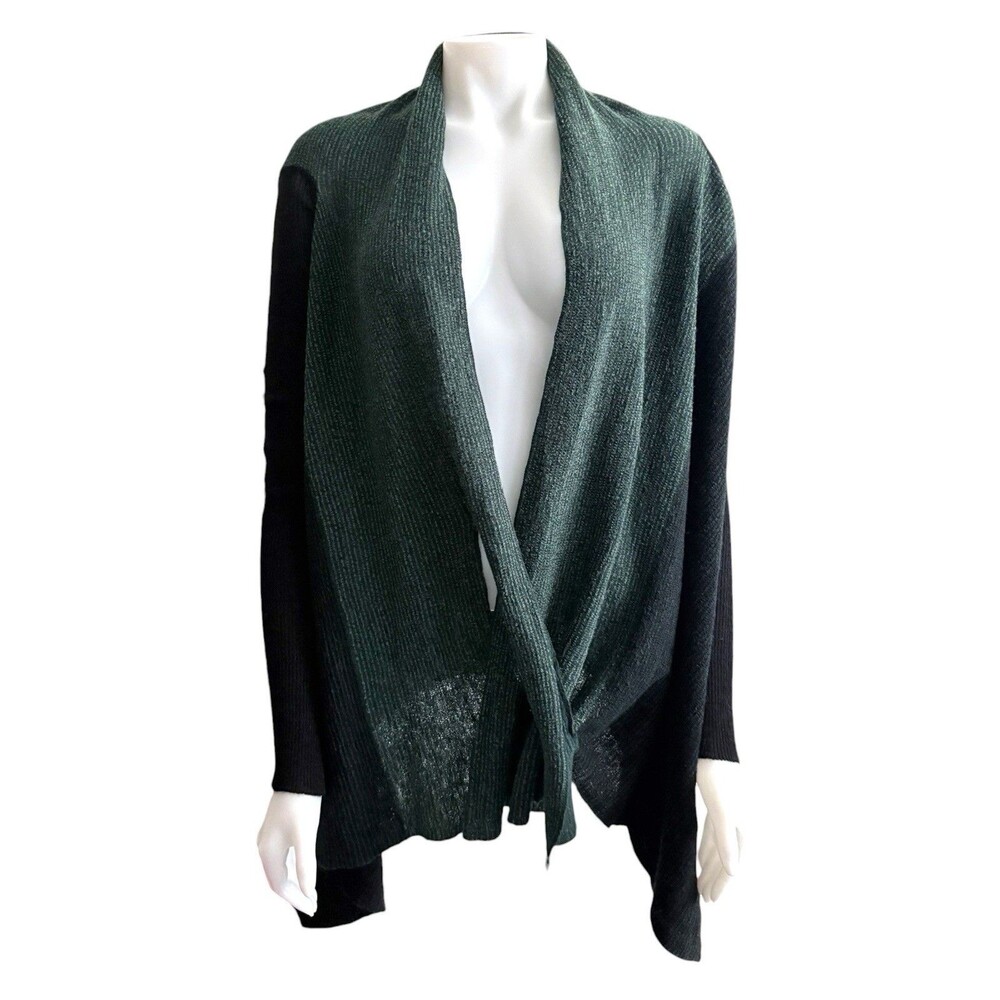 SARAH PACINI Alpaca + Merino Wool Cardigan S Green Black Knit Long Slim Sleeves